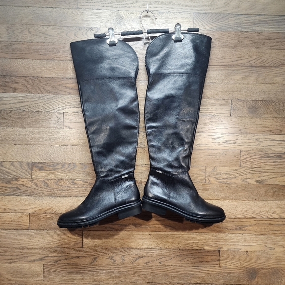 CALVIN KLEIN Womens Black Helene Toe Block Heel Leather Heeled Boots 9.5 - Picture 1 of 6